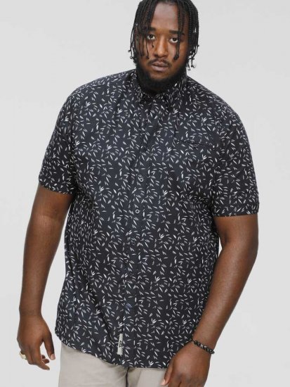 D555 BEAU S/S AO Leaf Print Shirt Navy - Krekli - Krekli - 2XL-8XL
