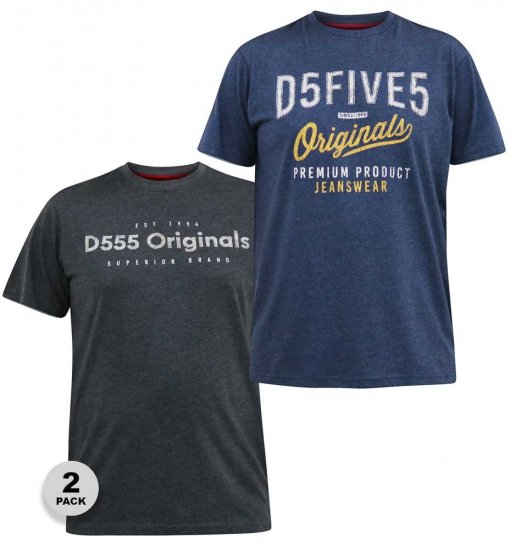 D555 ALFRED 2-Pack Brand Carrier Printed Crew Neck T-Shirts - T-krekli - T-krekli - 2XL-14XL