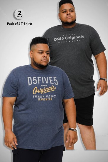 D555 ALFRED 2-Pack Brand Carrier Printed Crew Neck T-Shirts - T-krekli - T-krekli - 2XL-14XL