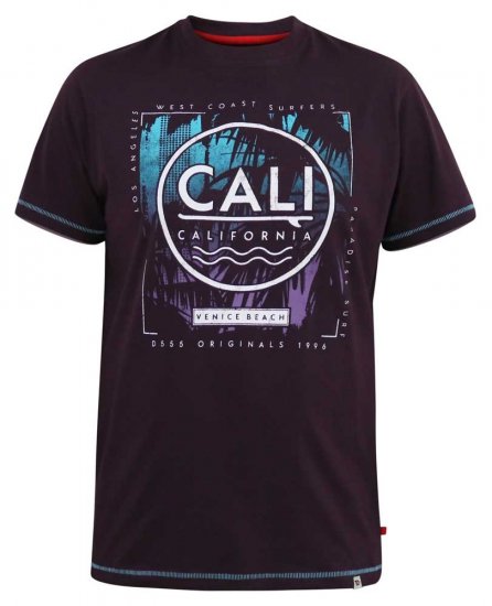 D555 NOVA Cali Surf Printed Crew Neck T-Shirt Plum - T-krekli - T-krekli - 2XL-14XL