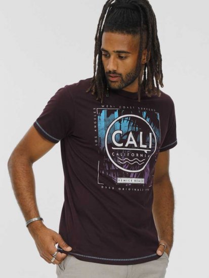 D555 NOVA Cali Surf Printed Crew Neck T-Shirt Plum - T-krekli - T-krekli - 2XL-14XL