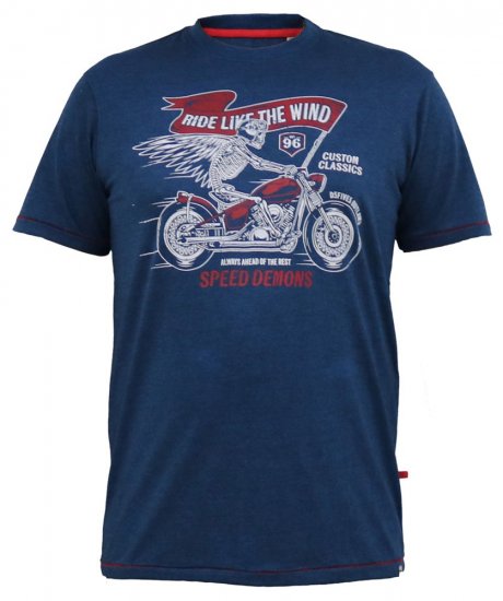 D555 BRADFORD Skeleton Biker Printed T-Shirt Navy - T-krekli - T-krekli - 2XL-14XL