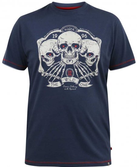 D555 COOK Trio Of Skulls Printed Crew Neck T-Shirt Slate Blue - T-krekli - T-krekli - 2XL-14XL
