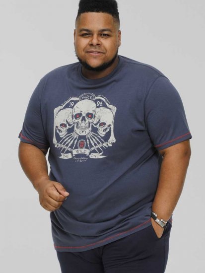 D555 COOK Trio Of Skulls Printed Crew Neck T-Shirt Slate Blue - T-krekli - T-krekli - 2XL-14XL