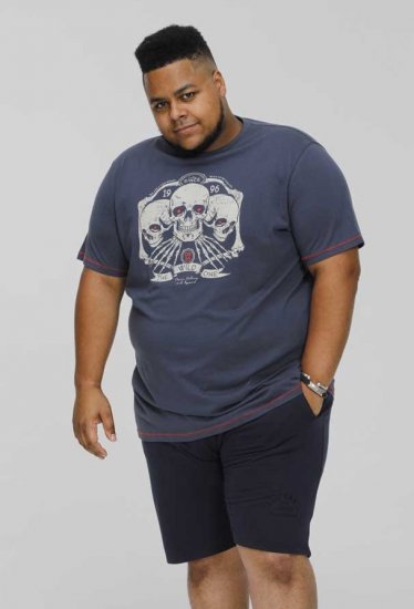 D555 COOK Trio Of Skulls Printed Crew Neck T-Shirt Slate Blue - T-krekli - T-krekli - 2XL-14XL