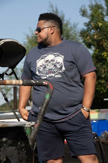 D555 COOK Trio Of Skulls Printed Crew Neck T-Shirt Slate Blue - T-krekli - T-krekli - 2XL-14XL