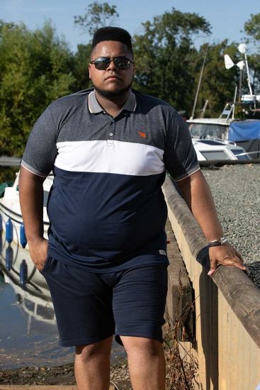 D555 EMERSON Cut And Sew Polo With Jacquard Collar Navy - Polo krekli - Polo krekli - 2XL-8XL