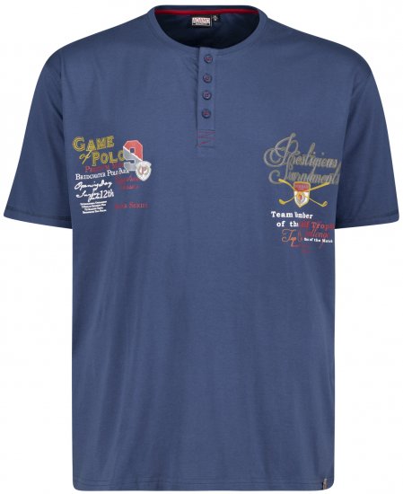 Adamo Dundee Printed Serafino T-shirt Denim Blue - T-krekli - T-krekli - 2XL-14XL