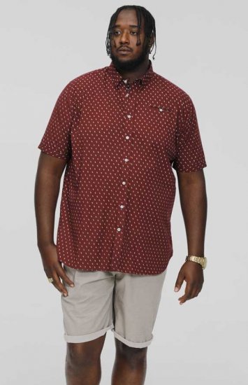 D555 DUNSTABLE S/S Micro AO Print Shirt Burgundy - Krekli - Krekli - 2XL-8XL