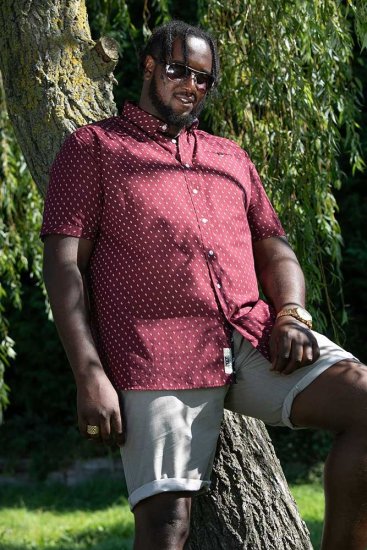 D555 DUNSTABLE S/S Micro AO Print Shirt Burgundy - Krekli - Krekli - 2XL-8XL