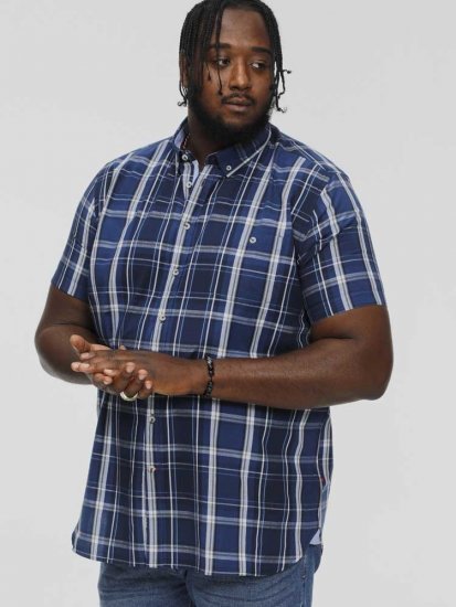 D555 HADSTOCK Check Button Down Collar S/S Shirt Navy - Krekli - Krekli - 2XL-8XL