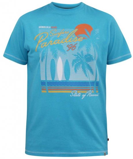 D555 AARON Surfers Paradise Printed Crew Neck T-Shirt Turquoise - T-krekli - T-krekli - 2XL-14XL