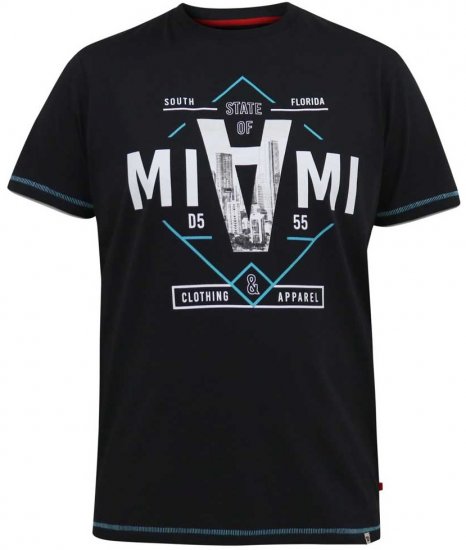 D555 BINGHAM State Of Miami Printed Crew Neck T-Shirt Black - T-krekli - T-krekli - 2XL-14XL