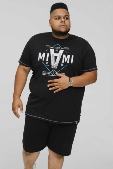 D555 BINGHAM State Of Miami Printed Crew Neck T-Shirt Black - T-krekli - T-krekli - 2XL-14XL