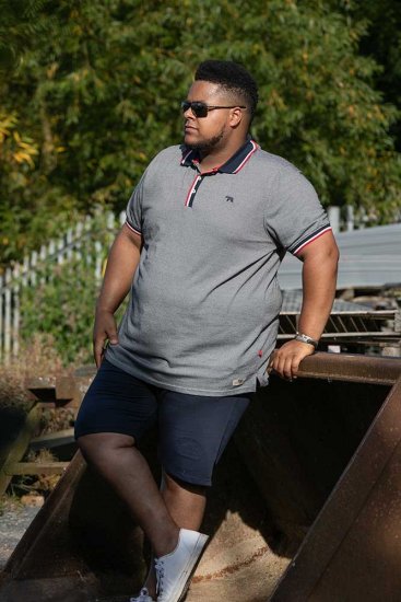 D555 BAYTON 2 Fine Stripe Jersey Polo Grey - Polo krekli - Polo krekli - 2XL-8XL