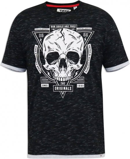 D555 DARREN Skull Printed T-Shirt With Double Layer On Hem & Cuff Black Reno - T-krekli - T-krekli - 2XL-14XL