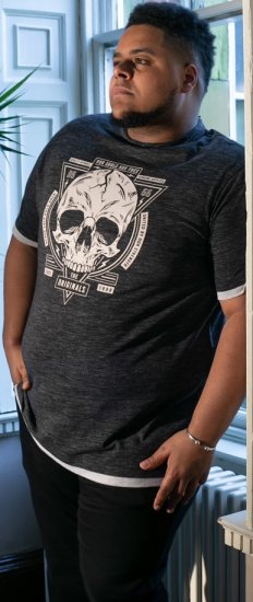 D555 DARREN Skull Printed T-Shirt With Double Layer On Hem & Cuff Black Reno - T-krekli - T-krekli - 2XL-14XL