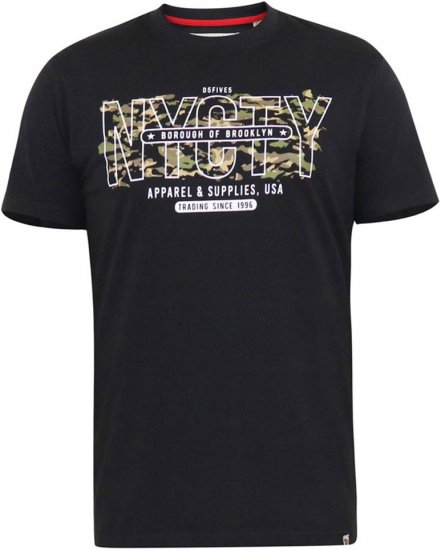D555 EDWALTON NYCTY Camo Printed Crew Neck T-Shirt Washed Black - T-krekli - T-krekli - 2XL-14XL