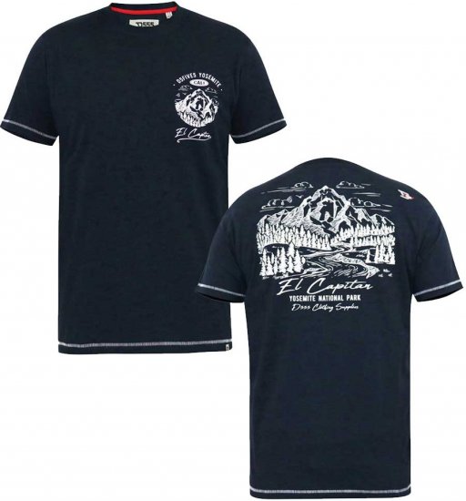 D555 GRAHAM YOSEMITE Chest And Back Printed Crew Neck T-Shirt Navy - T-krekli - T-krekli - 2XL-14XL