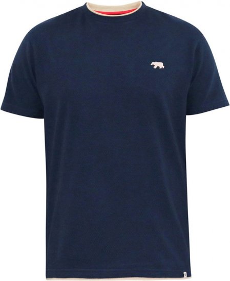 D555 SANDFORD Double Layer On Neck Ribs And Hem Waffle Textured T-Shirt Navy - T-krekli - T-krekli - 2XL-14XL