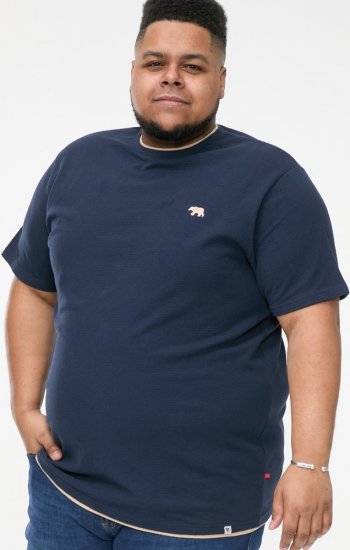 D555 SANDFORD Double Layer On Neck Ribs And Hem Waffle Textured T-Shirt Navy - T-krekli - T-krekli - 2XL-14XL