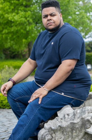 D555 SANDFORD Double Layer On Neck Ribs And Hem Waffle Textured T-Shirt Navy - T-krekli - T-krekli - 2XL-14XL