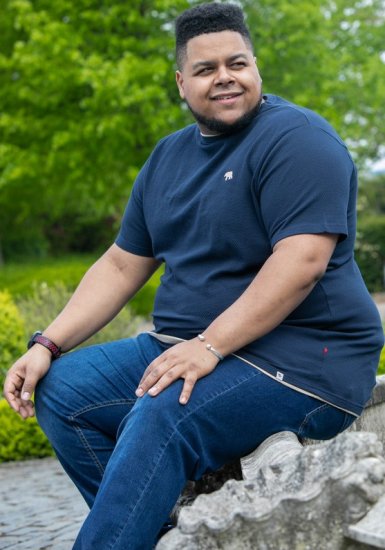 D555 SANDFORD Double Layer On Neck Ribs And Hem Waffle Textured T-Shirt Navy - T-krekli - T-krekli - 2XL-14XL