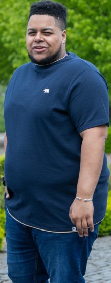 D555 SANDFORD Double Layer On Neck Ribs And Hem Waffle Textured T-Shirt Navy - T-krekli - T-krekli - 2XL-14XL