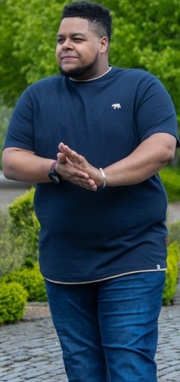 D555 SANDFORD Double Layer On Neck Ribs And Hem Waffle Textured T-Shirt Navy - T-krekli - T-krekli - 2XL-14XL