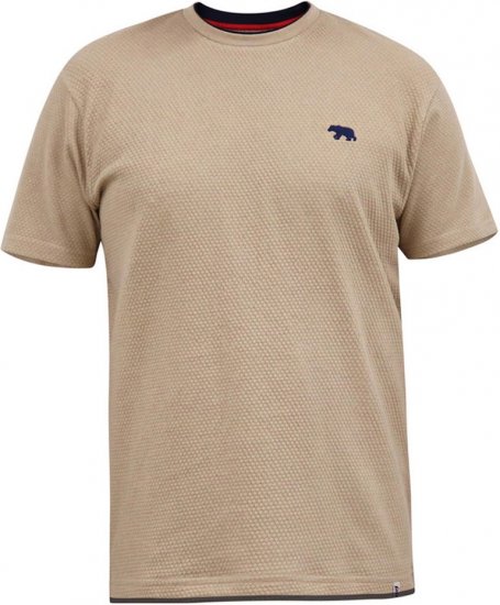 D555 SANDFORD Double Layer On Neck Ribs And Hem Waffle Textured T-Shirt Beige - T-krekli - T-krekli - 2XL-14XL