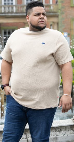 D555 SANDFORD Double Layer On Neck Ribs And Hem Waffle Textured T-Shirt Beige - T-krekli - T-krekli - 2XL-14XL