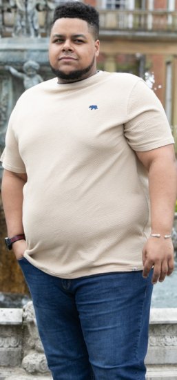 D555 SANDFORD Double Layer On Neck Ribs And Hem Waffle Textured T-Shirt Beige - T-krekli - T-krekli - 2XL-14XL