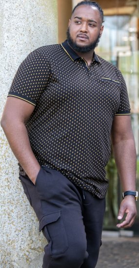 D555 RAUL AOP Jersey Polo With Jacquard Collar, Ribs And Chest Pocket Black - Polo krekli - Polo krekli - 2XL-8XL