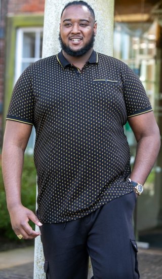 D555 RAUL AOP Jersey Polo With Jacquard Collar, Ribs And Chest Pocket Black - Polo krekli - Polo krekli - 2XL-8XL