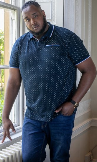 D555 OAKLEY AOP Jersey Polo With Jacquard Collar, Ribs And Chest Pocket Navy - Polo krekli - Polo krekli - 2XL-8XL