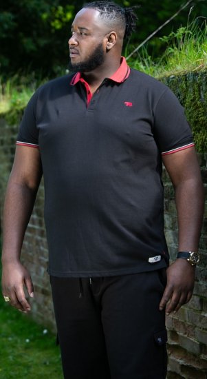 D555 CHESTER Pique Polo With Red Collar With Tipping Detail And Chest Embroidery Black - Polo krekli - Polo krekli - 2XL-8XL