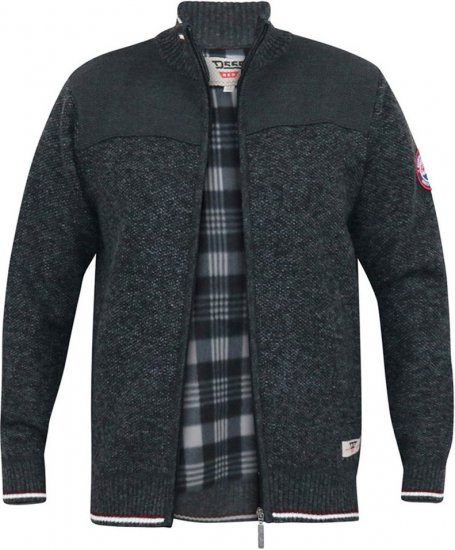 D555 ABERDARE Knitted Zip Through Sweater With Bonded Check Lining Charcoal Marl - Džemperi un džemperi ar kapuci - Džemperi - 2XL-14XL