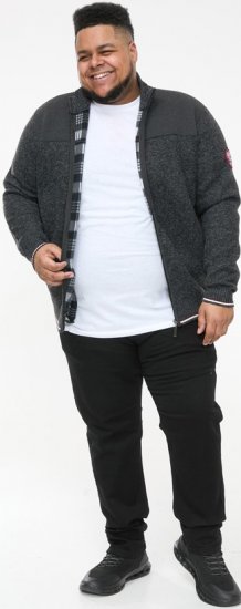 D555 ABERDARE Knitted Zip Through Sweater With Bonded Check Lining Charcoal Marl - Džemperi un džemperi ar kapuci - Džemperi - 2XL-14XL