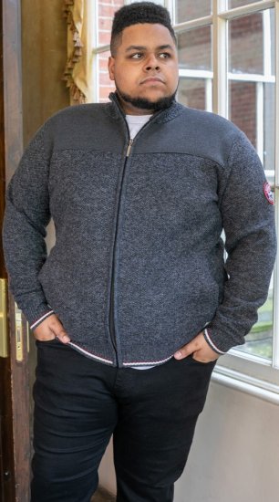 D555 ABERDARE Knitted Zip Through Sweater With Bonded Check Lining Charcoal Marl - Džemperi un džemperi ar kapuci - Džemperi - 2XL-14XL