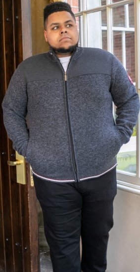 D555 ABERDARE Knitted Zip Through Sweater With Bonded Check Lining Charcoal Marl - Džemperi un džemperi ar kapuci - Džemperi - 2XL-14XL
