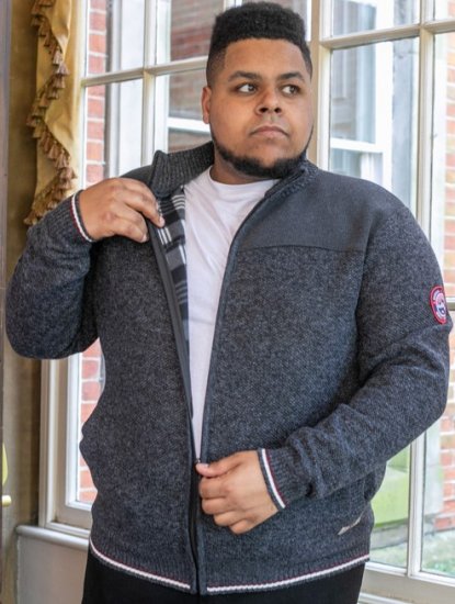 D555 ABERDARE Knitted Zip Through Sweater With Bonded Check Lining Charcoal Marl - Džemperi un džemperi ar kapuci - Džemperi - 2XL-14XL