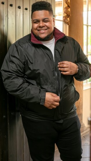 D555 Rudy Showerproof Fleece Lined Jacket With Packaway Hood - Black - Jakas & Lietus apģērbs - Jakas - 2XL-12XL
