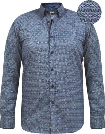 D555 MANGALA Geometric AOP Long Sleeve Shirt With Concealed Button Down Collar Navy - Krekli - Krekli - 2XL-8XL