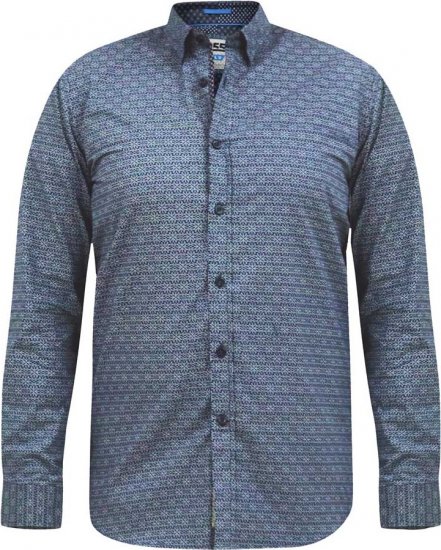 D555 MANGALA Geometric AOP Long Sleeve Shirt With Concealed Button Down Collar Navy - Krekli - Krekli - 2XL-8XL