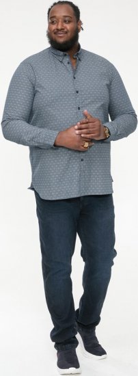 D555 MANGALA Geometric AOP Long Sleeve Shirt With Concealed Button Down Collar Navy - Krekli - Krekli - 2XL-8XL