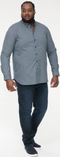 D555 MANGALA Geometric AOP Long Sleeve Shirt With Concealed Button Down Collar Navy - Krekli - Krekli - 2XL-8XL