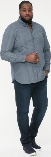D555 MANGALA Geometric AOP Long Sleeve Shirt With Concealed Button Down Collar Navy - Krekli - Krekli - 2XL-8XL