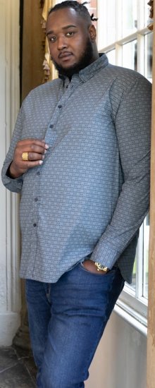 D555 MANGALA Geometric AOP Long Sleeve Shirt With Concealed Button Down Collar Navy - Krekli - Krekli - 2XL-8XL