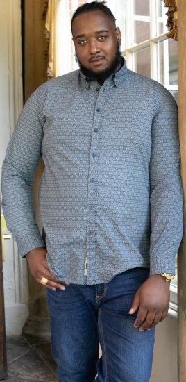D555 MANGALA Geometric AOP Long Sleeve Shirt With Concealed Button Down Collar Navy - Krekli - Krekli - 2XL-8XL