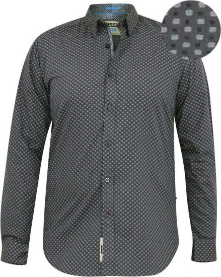 D555 KEATON Micro AOP Long Sleeve Shirt With Concealed Button Down Collar Grey - Krekli - Krekli - 2XL-8XL
